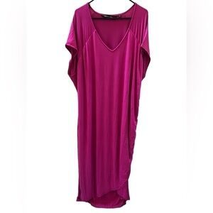 NWOT Colleen Lopez shirred Maxi size 4X pink dress v neck with one side ruching